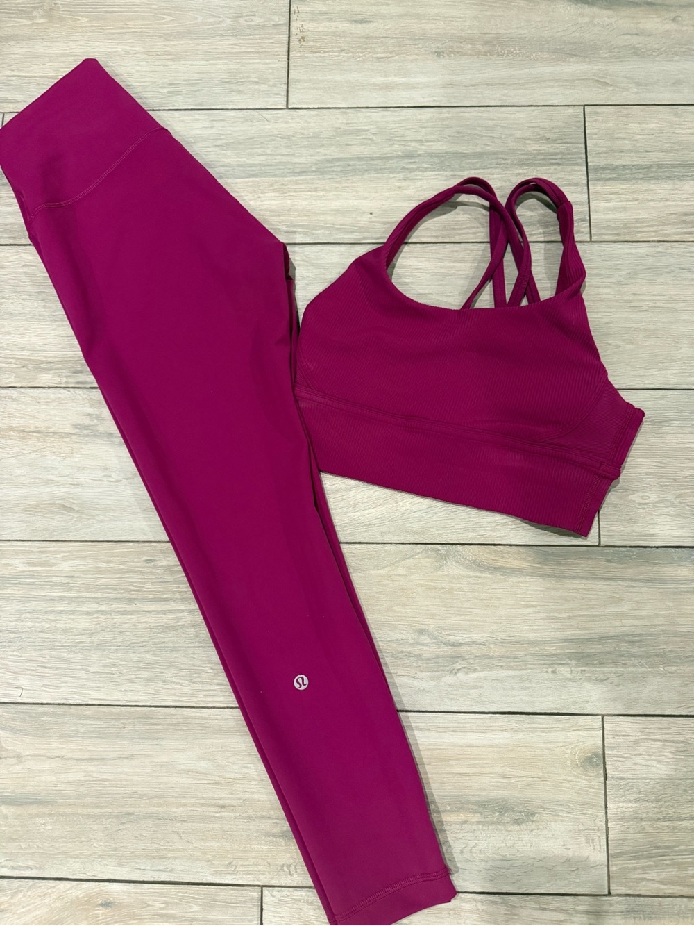 lululemon athletica Deep Magenta Ribbed Sports Bra and Leggings Set